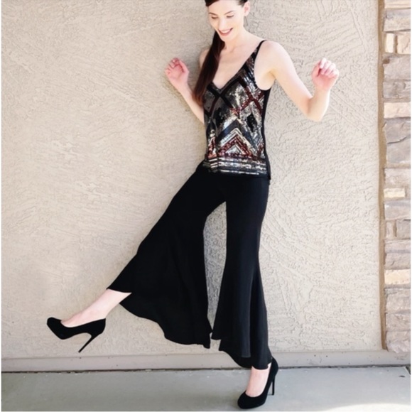 ANTHROPOLOGIE NWT Black Wide Leg Flowy Flounce Flare Pants Zinnia Trousers - Picture 5 of 13